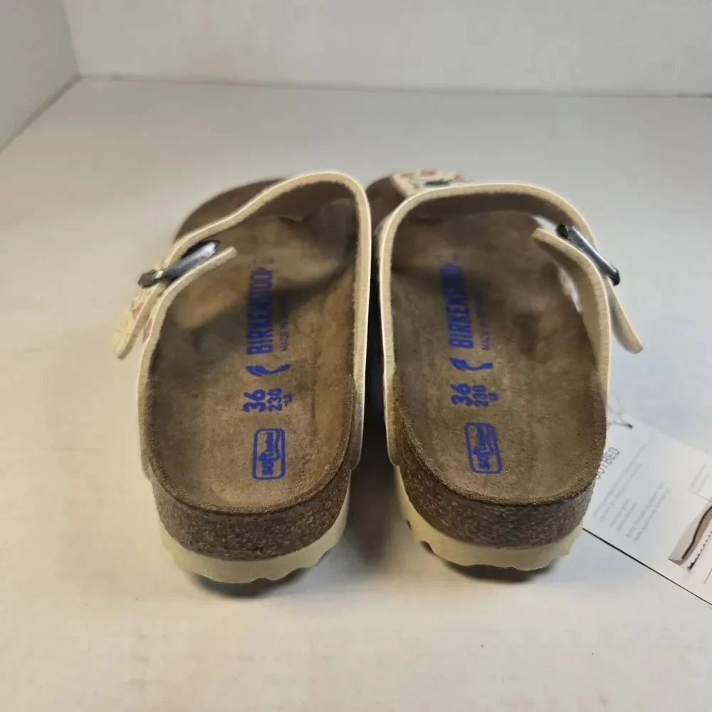 Birkenstock Gizeh BS Meadow Flowers Beige Soft Footbed Sandals Sz EU 36 US 5 nar